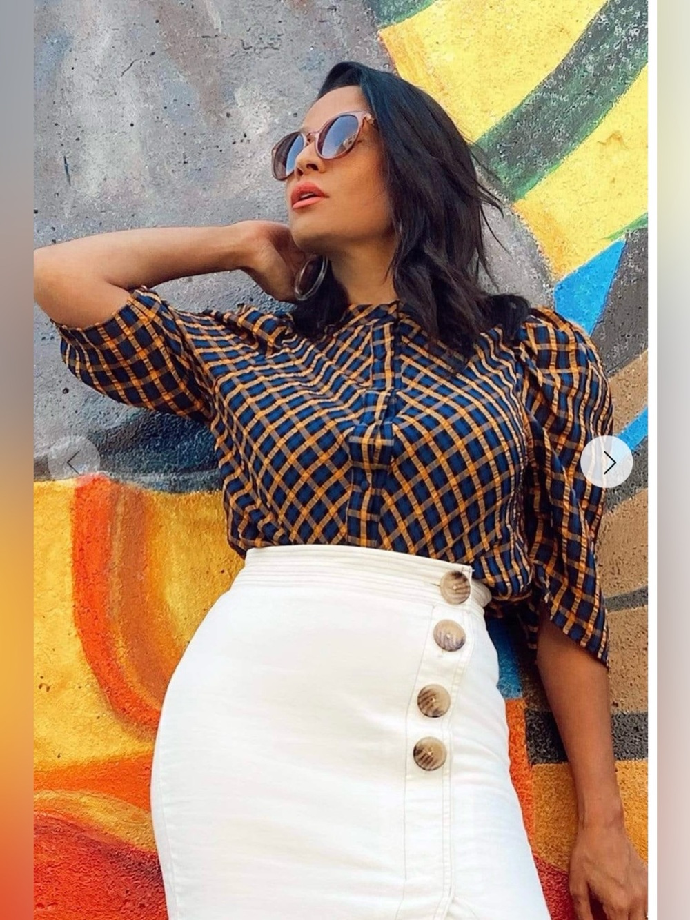 Anthropologie Eva Franco Textured Plaid Blouse Button Puff Sleeve Preppy Twee